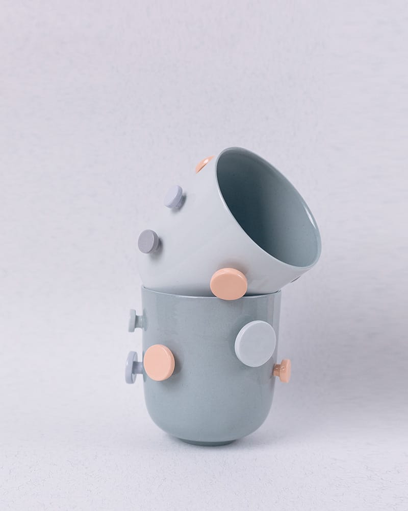 peach and grey buttons