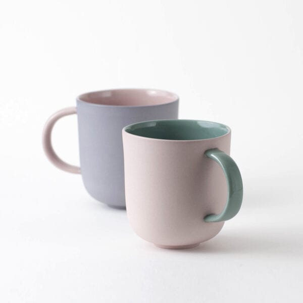 mug-pair-pink-sage-blueberry a pair of stylish mugs with matte surface