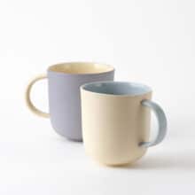 mug-pair-yellow-blue-blueberry a pair of minimal coffee mugs