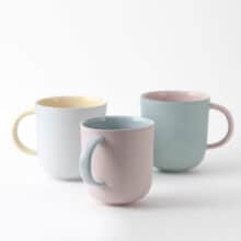 mug-trio-pink-blue-yellow-sage colorful minimal mugs