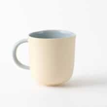 mug-yellow-blue yellow mug with blue handle