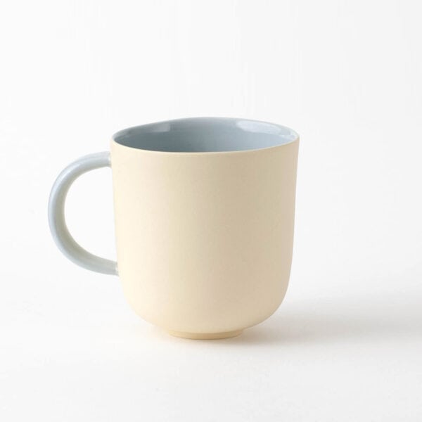 mug-yellow-blue yellow mug with blue handle