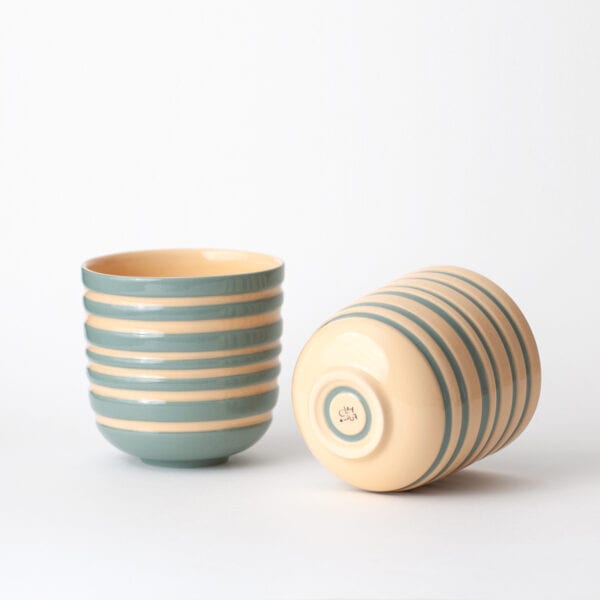 stripy_pair_sage_apricot_side a pair of fluted cups