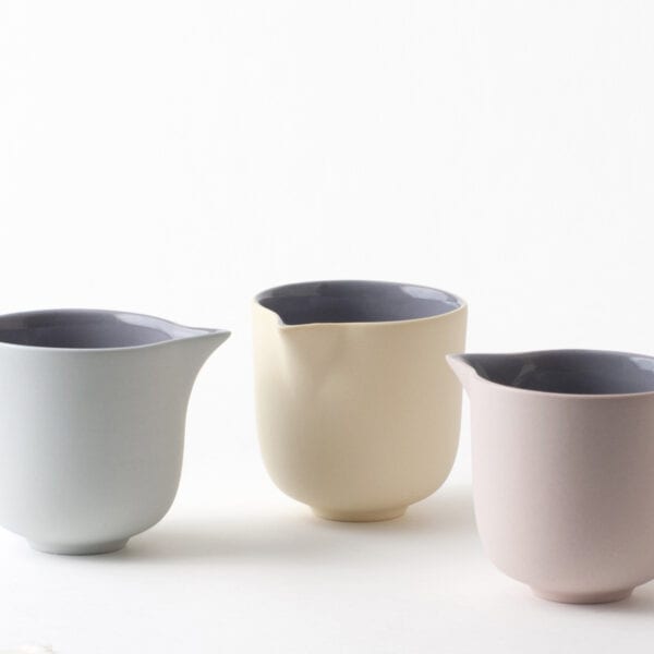 minimal-creamer-trio-pink-yellow-blue-blueberry three small minimal creamers