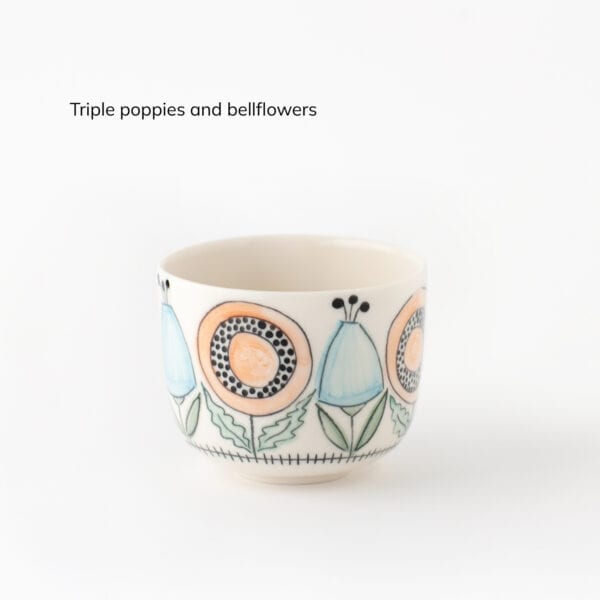 Swedish-Summer-color-triple-poppy-bell porcelain cup with flowers