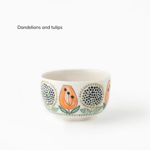 Swedish-summer-mini-dandelions-tulips small cup with dandelions