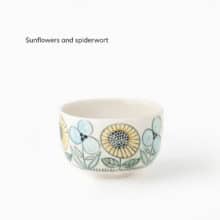 Swedish-summer-mini-sunflowers-spiderwort mini cup with sunflowers